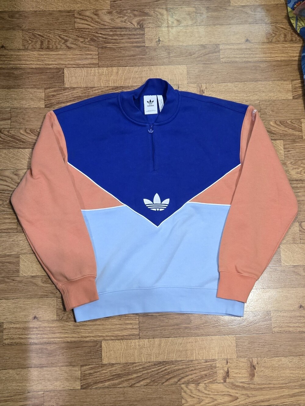 Adidas Originals Color Block Quarter Zip Sweatshirt Blue Orange Size M